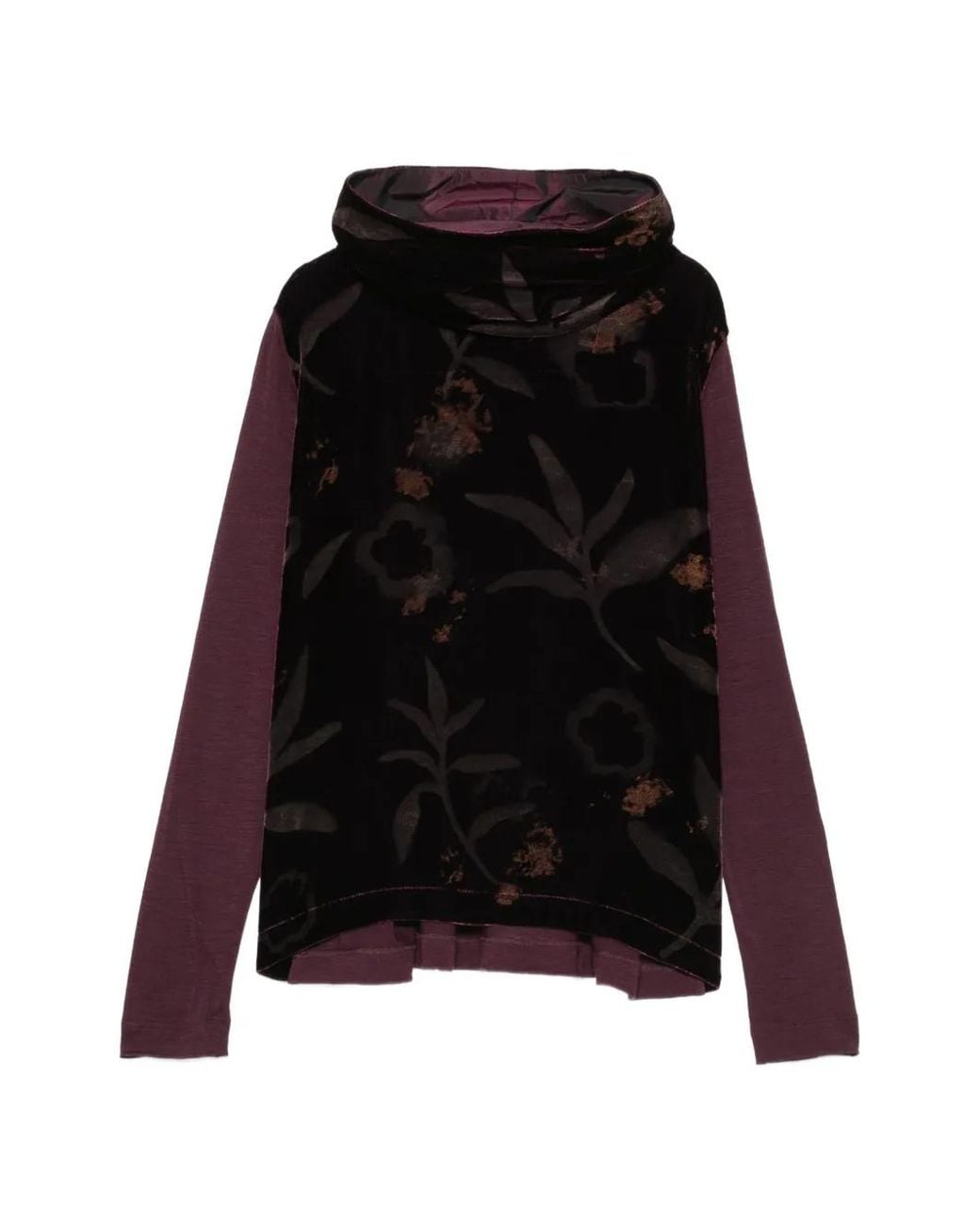 Whyci Black Floral-Print Velvet-Panel Blouse