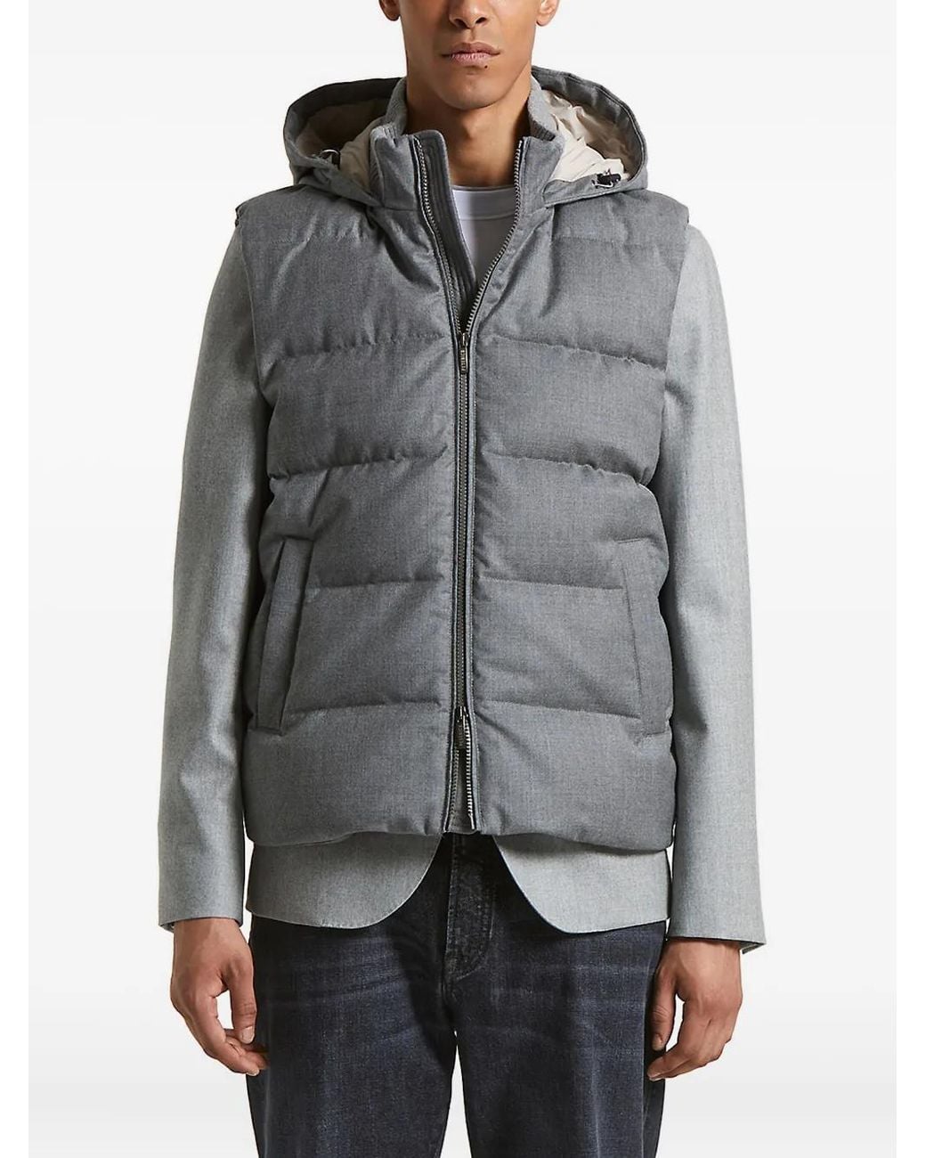 Peserico Gray Hooded Quilted Gilet for men