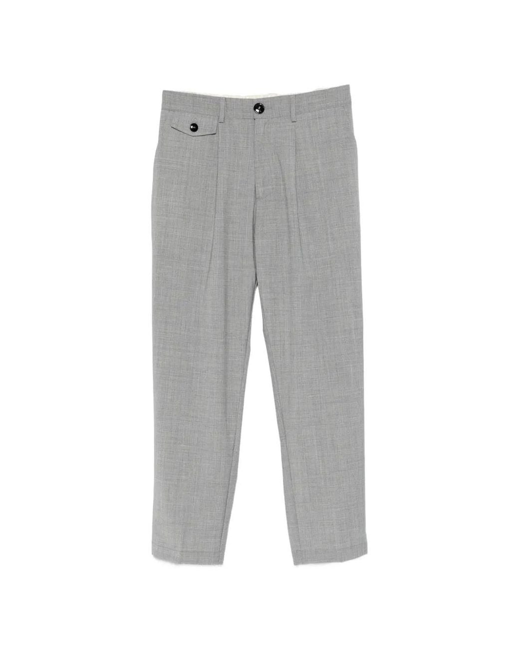 Pmds Gray Pressed-Crease Flap-Pocket Trousers for men