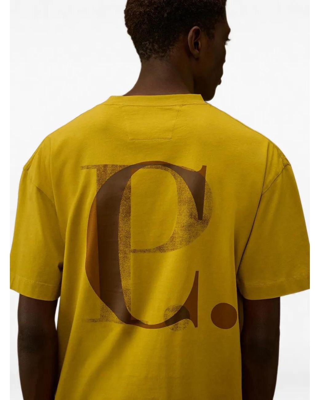 C P Company Yellow 30/1 Jersey Short-Sleeve Logo T-Shirt for men