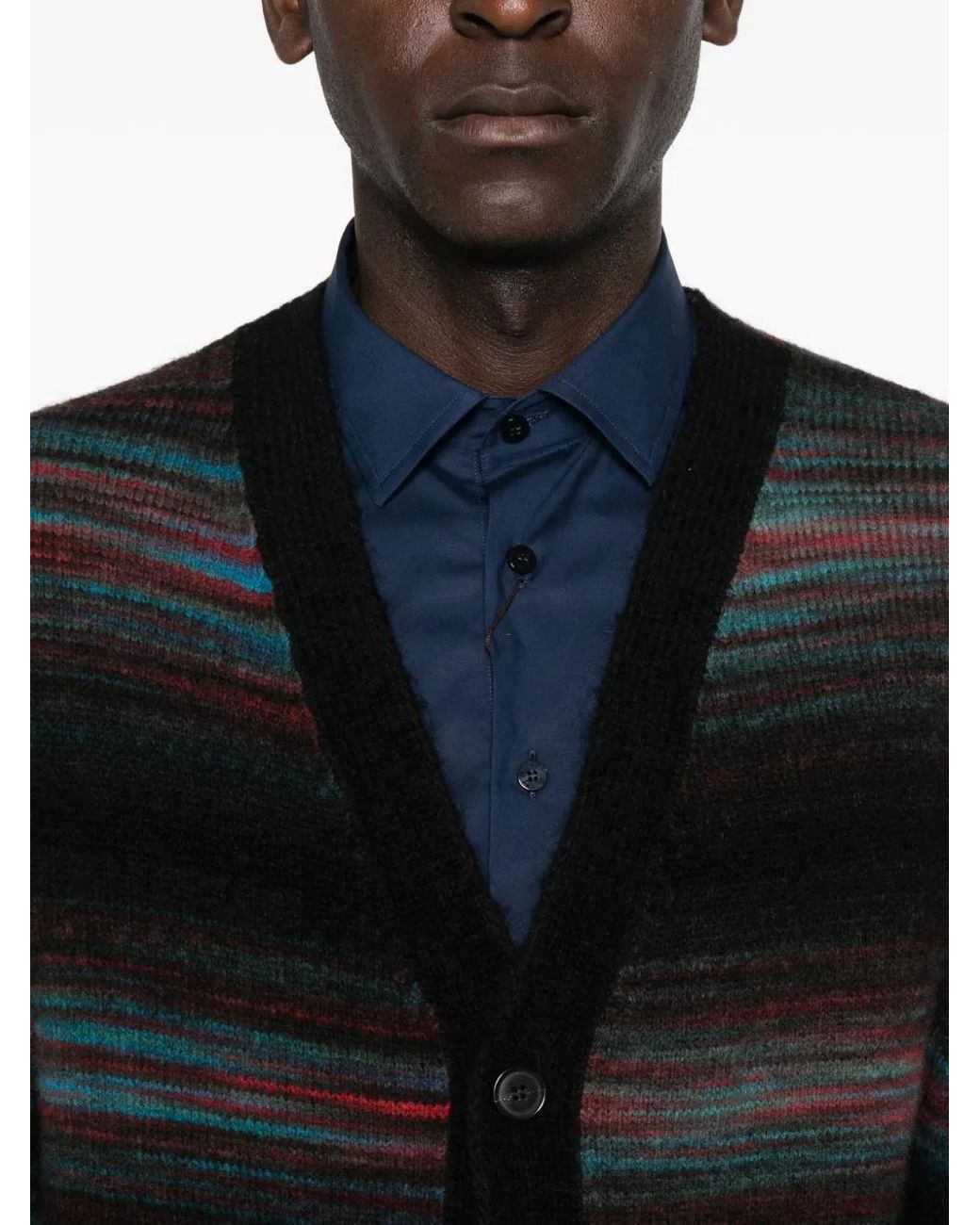 Paul Smith Black Horizontal Striped Cardigan With V-Neck for men
