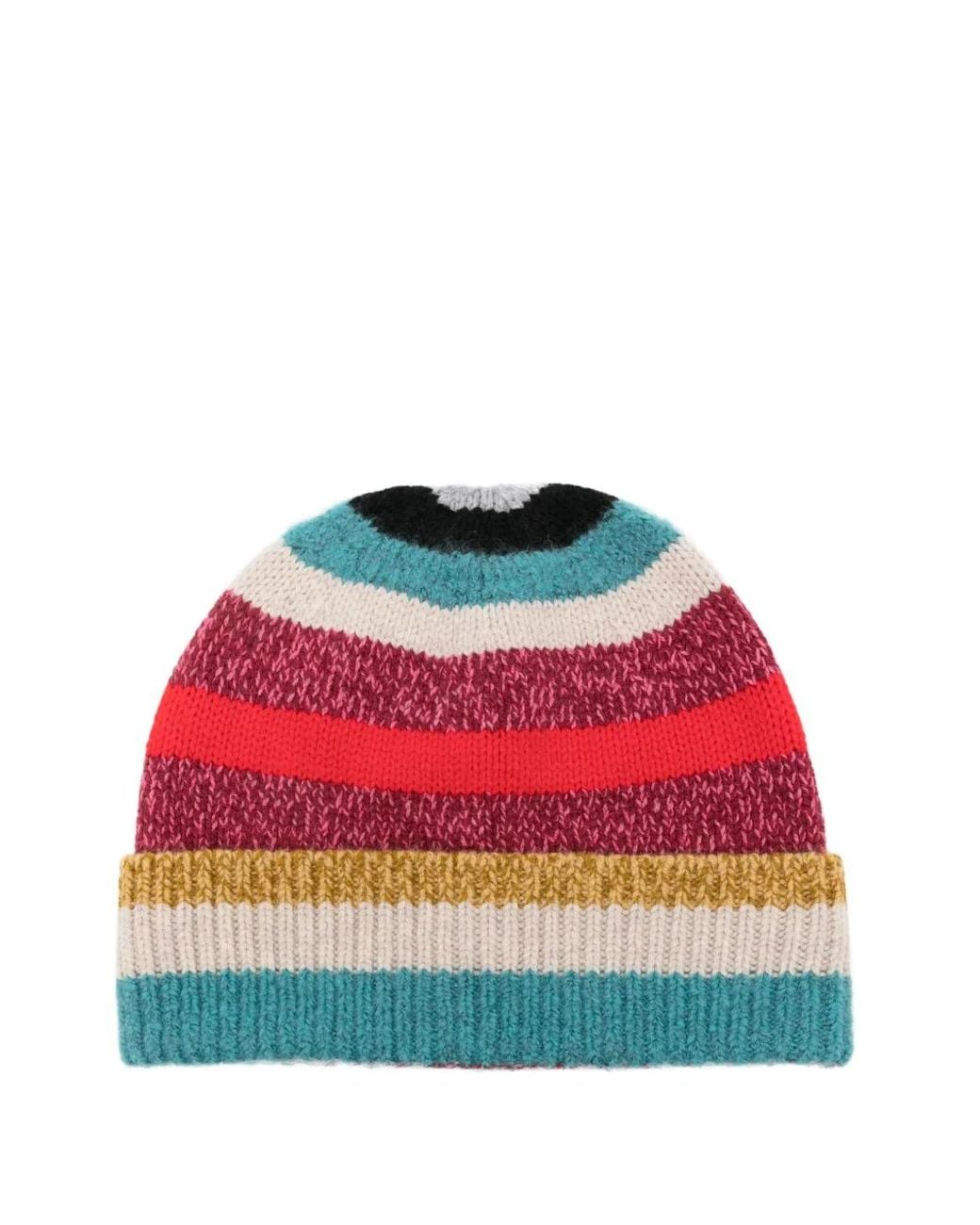 Paul Smith Red Mehrfarbig Gestreifte Beanie-Mütze Aus Baumwollmischung Mit Umschlag