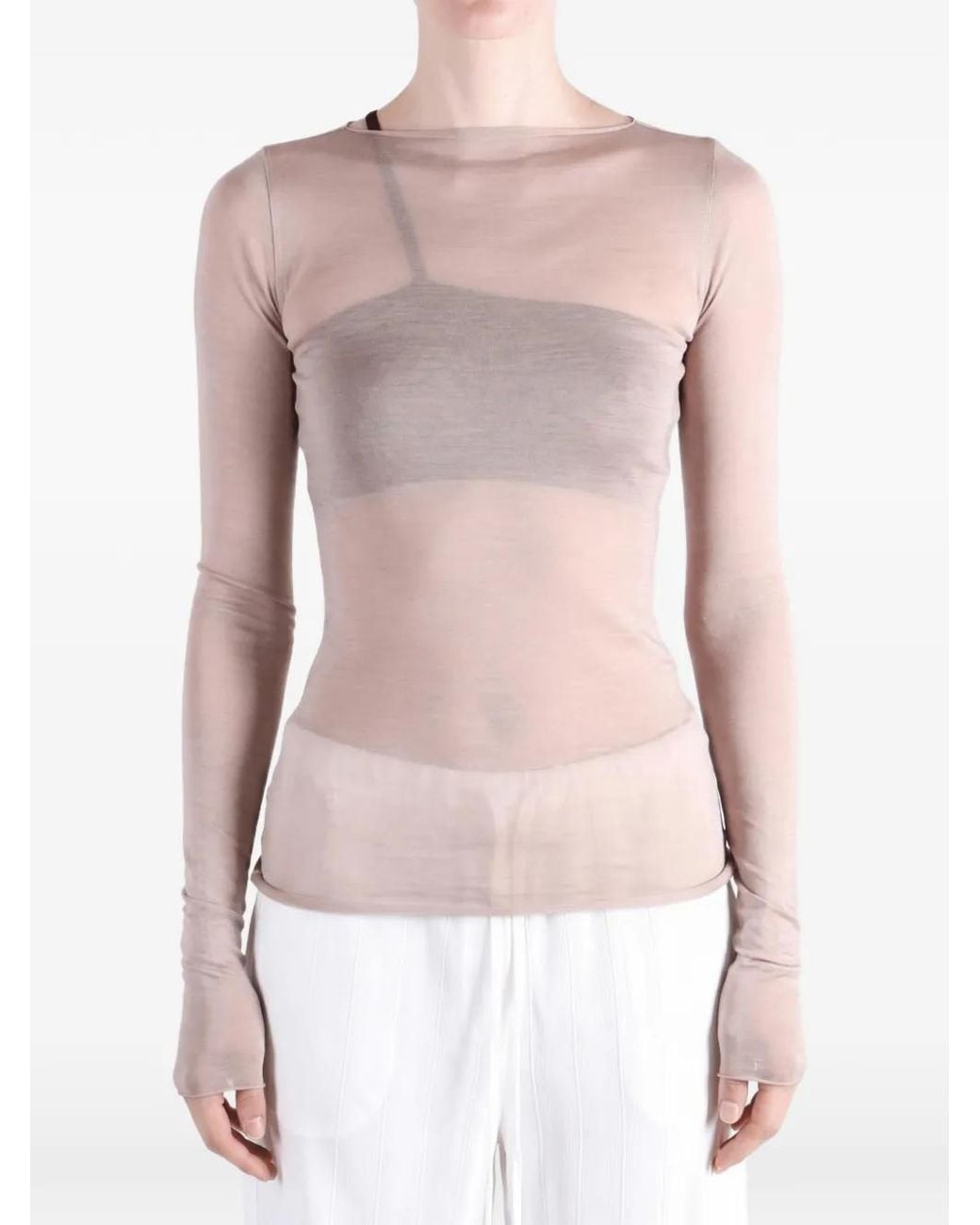 Rick Owens Pink Semi-Sheer Long-Sleeve Top