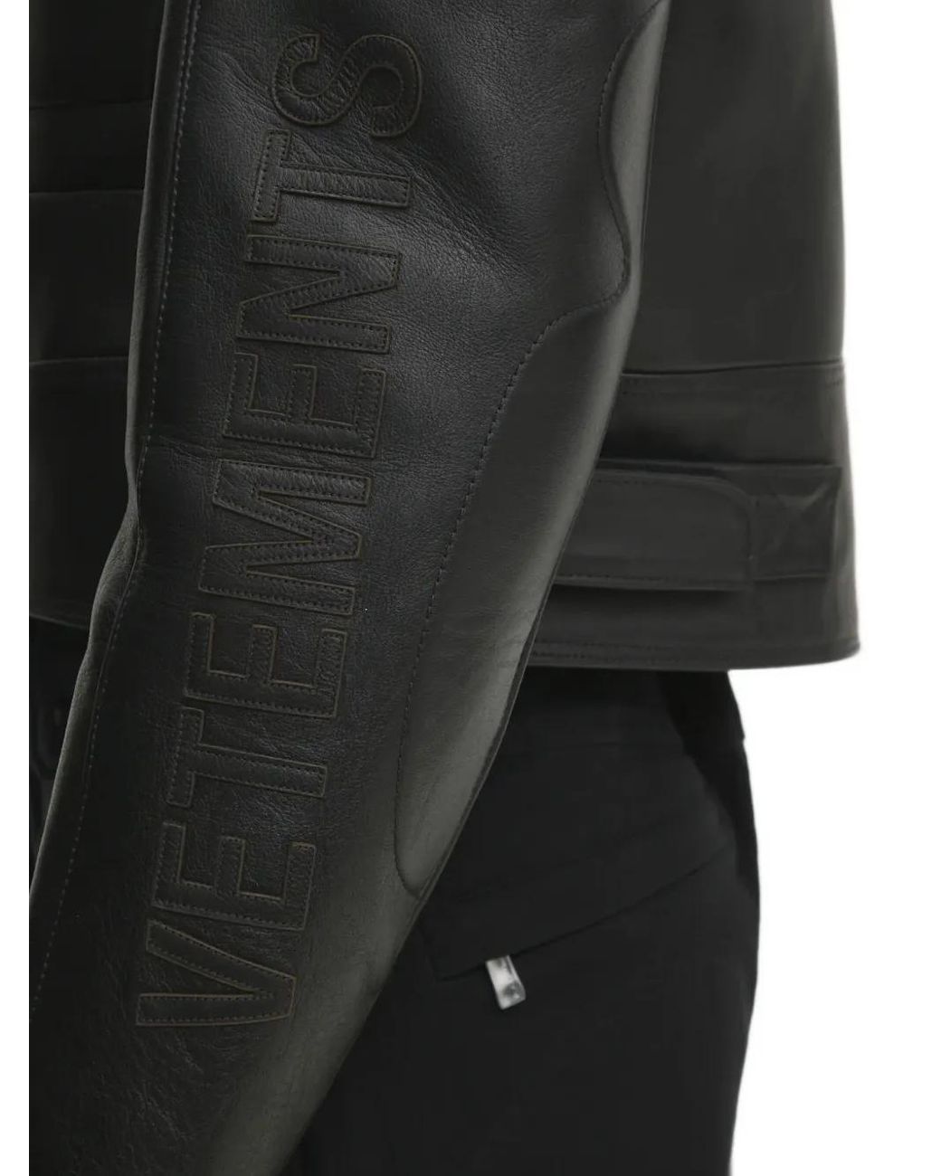 Vetements Black Logo-Embossed Leather Jacket for men