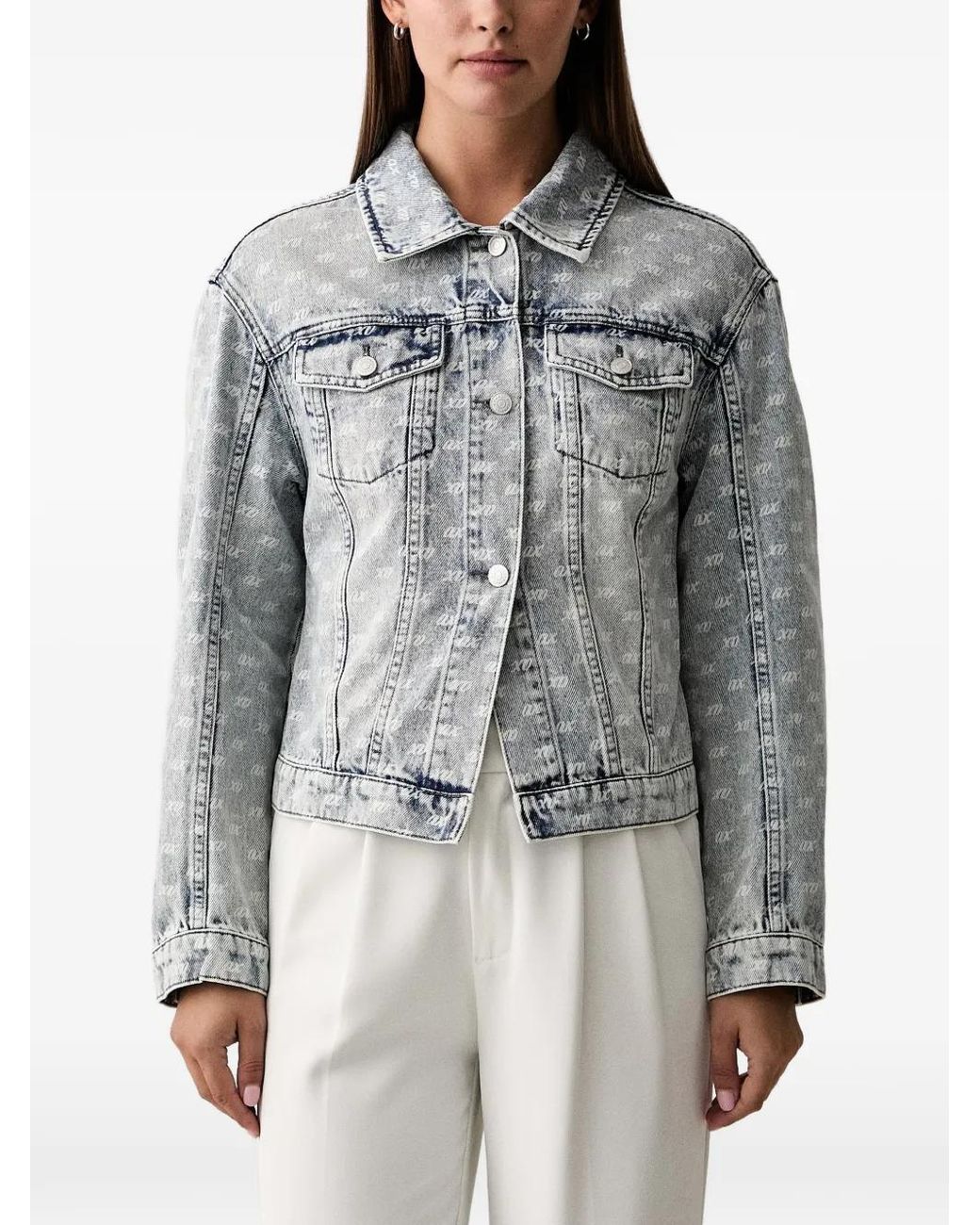 ARMANI EXCHANGE Gray Veste En Jean À Logo Imprimé