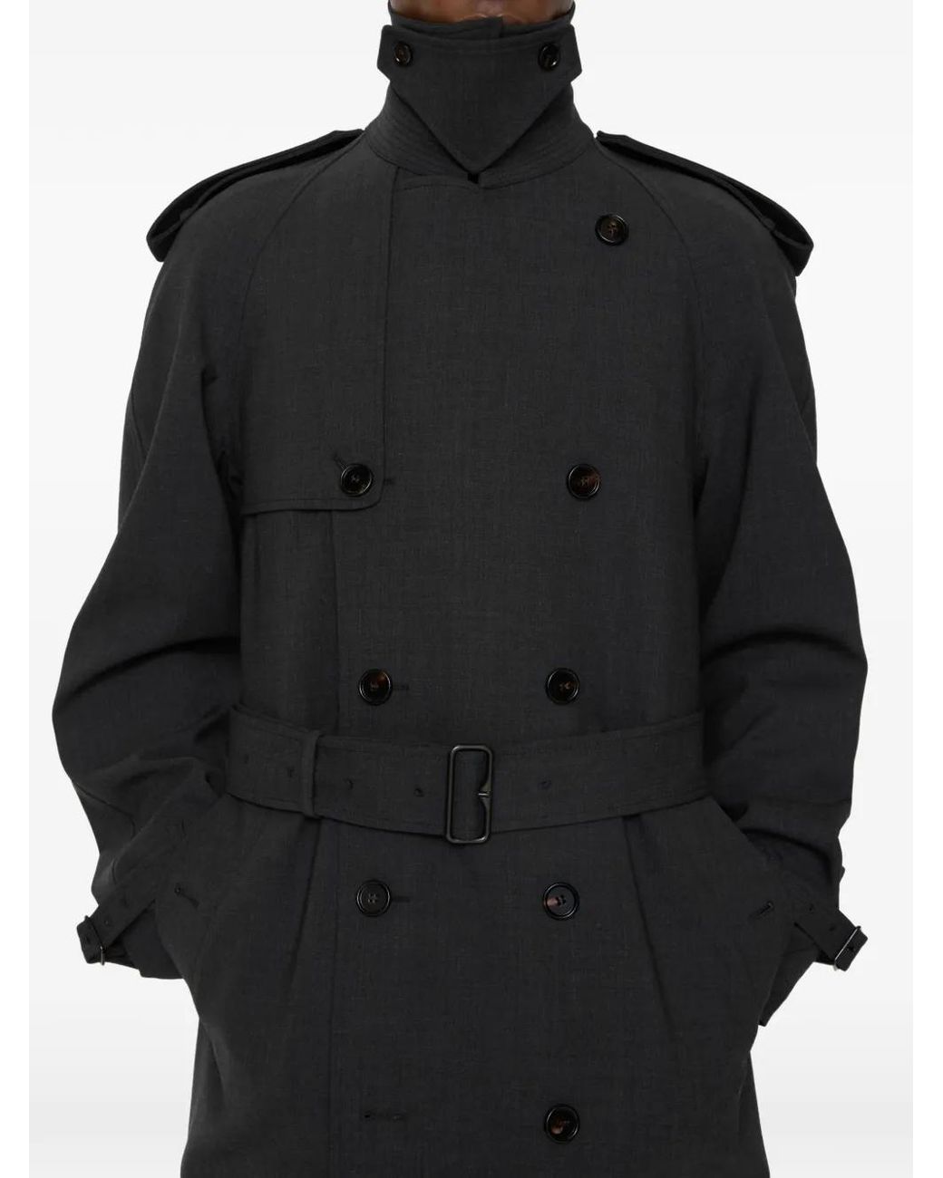 Burberry Black Long Bonded Stretch Wool Trench Coat for men