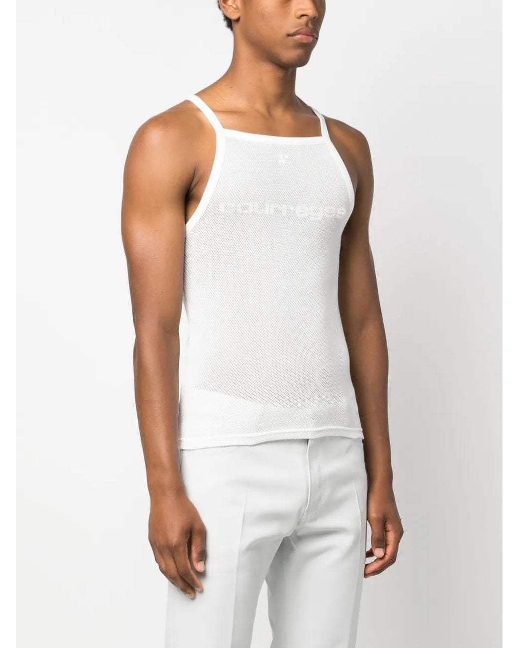 Courreges White Bumpy Contrast Mesh Tank Top for men