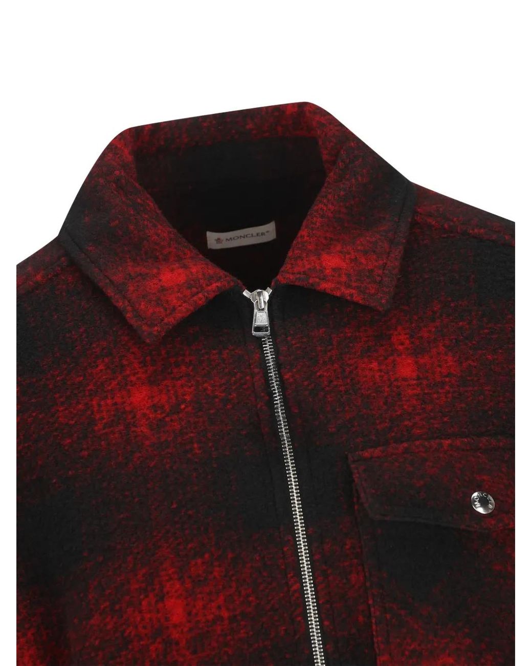 Moncler Red Check Logo-Patch Shirt Jacket for men