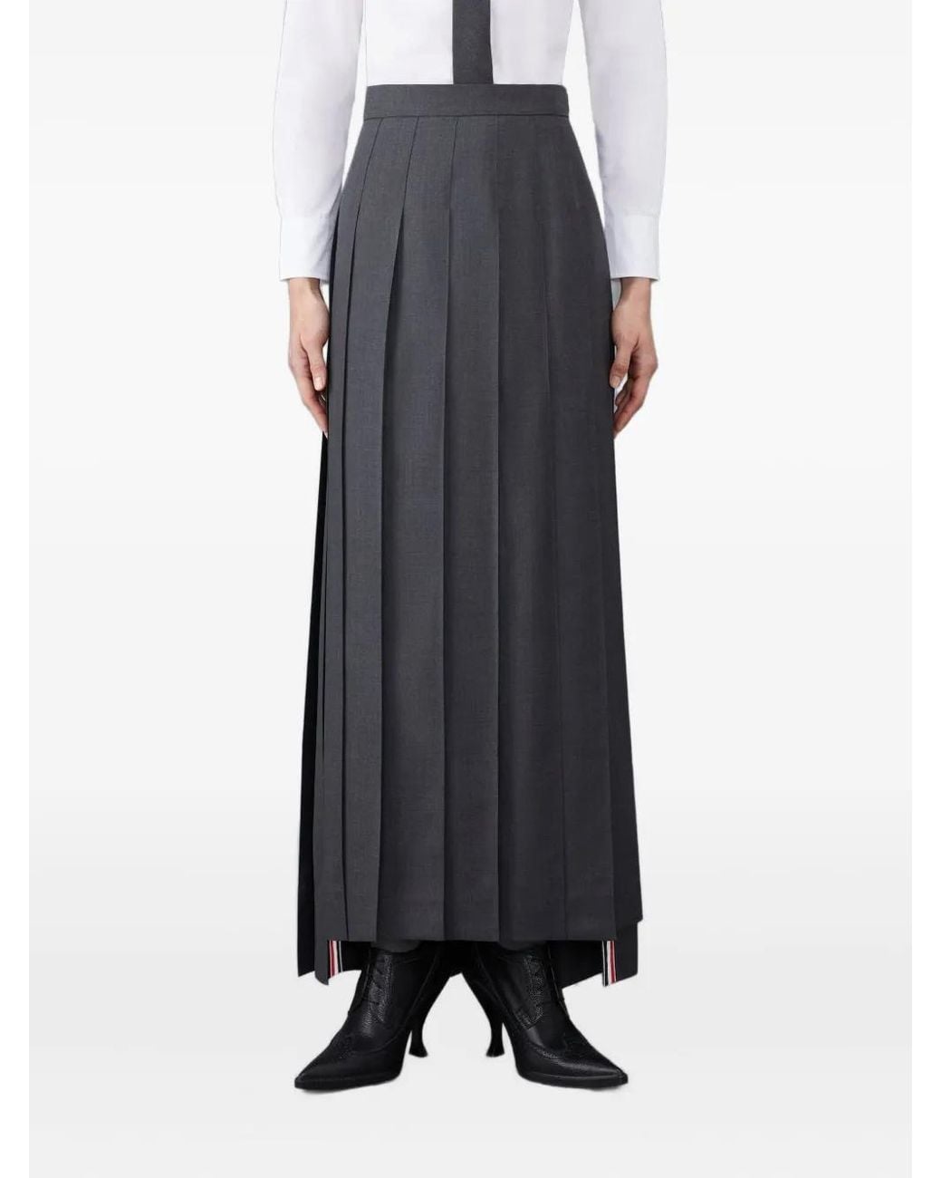 Thom Browne Blue Super 120's Twill Pleated Maxi Skirt
