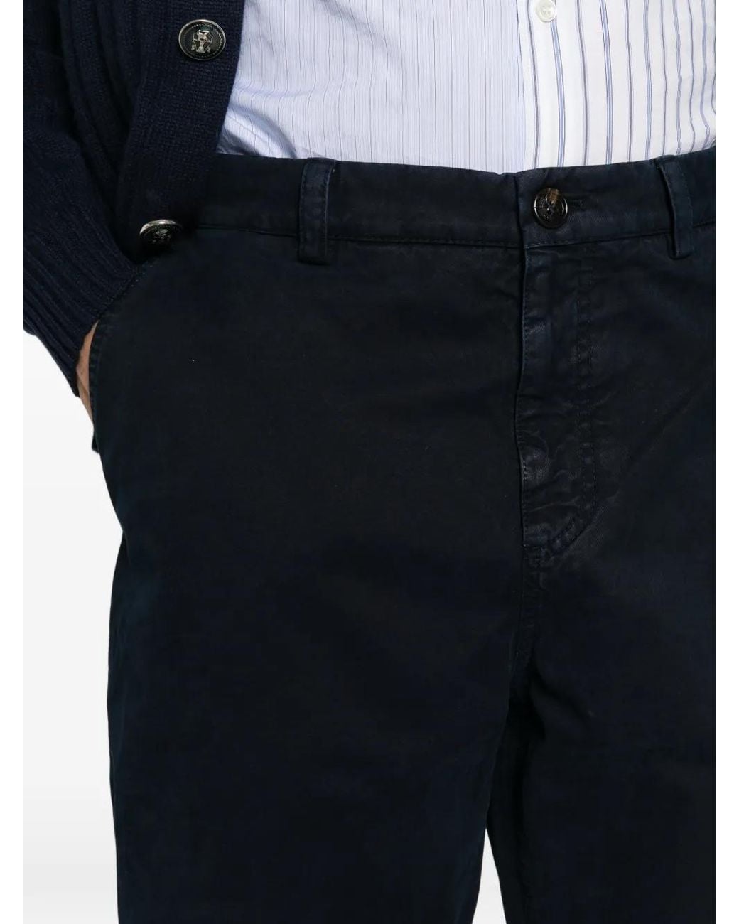 Brunello Cucinelli Blue Button-Fastening Chino Trousers for men