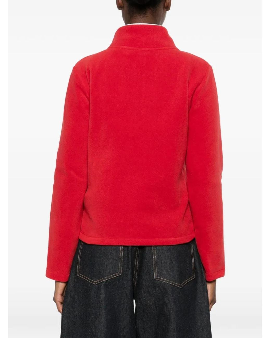 Sporty & Rich Red Ezia Logo-Patch Zip-Up Cardigan