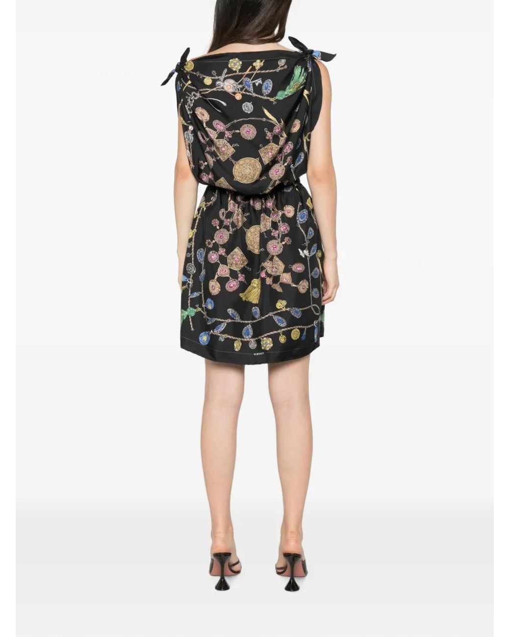 Versace Black Printed Silk Twill Midi Dress