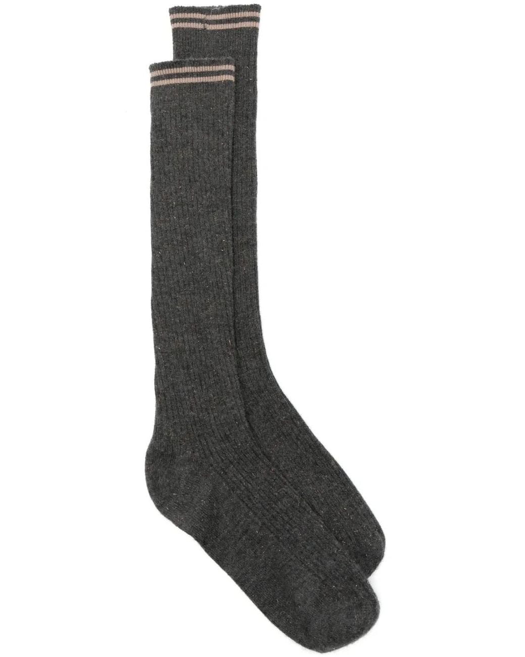 Brunello Cucinelli Black Ribbed Knitted Socks