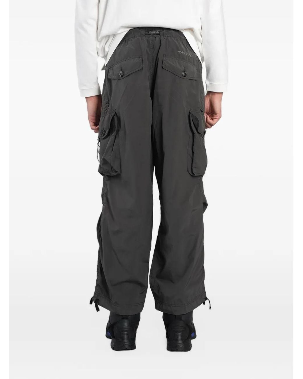 And Wander Black Belted Wide-Leg Cargo Trousers for men