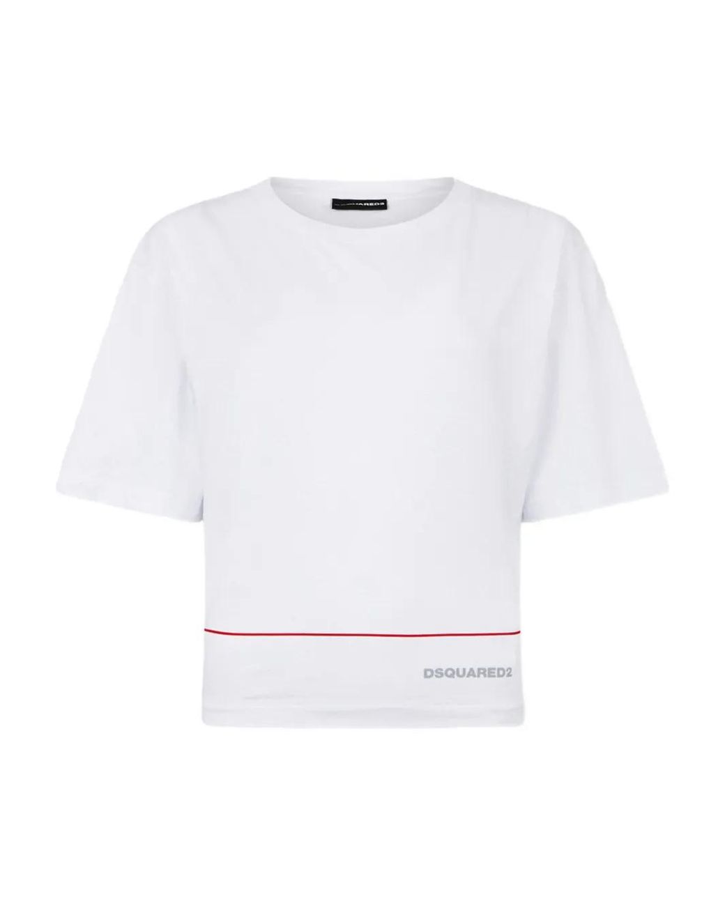 DSquared² White Tape Cropped Breezy Fit T-Shirt