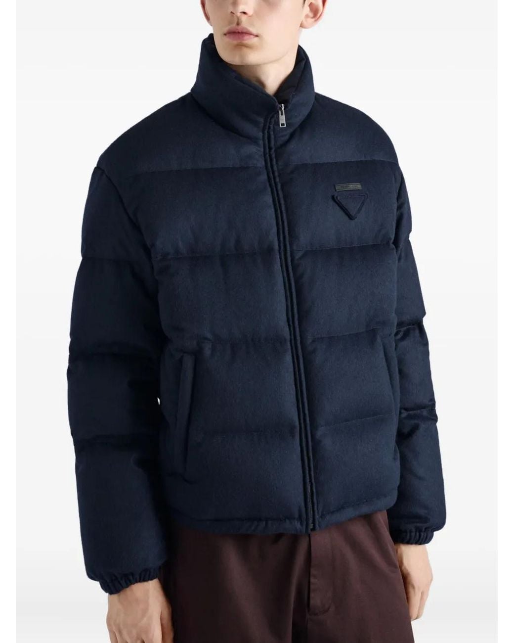 Prada Blue Logo-Embellished Padded Dow-Filled Cashmere Jacket for men