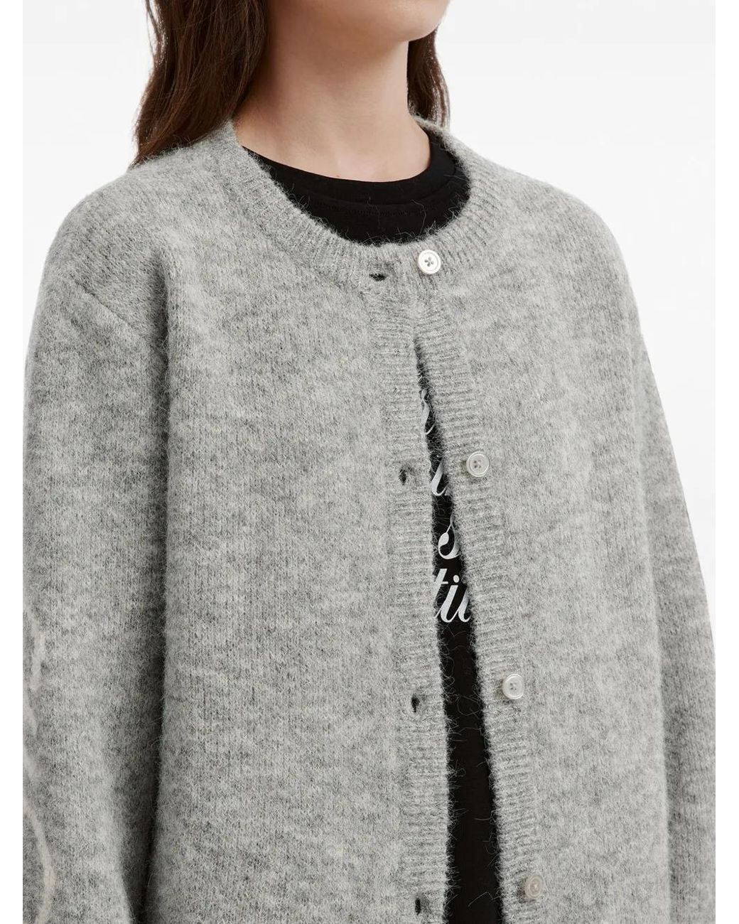 Mini Cream Gray Star-Intarsia Cardigan