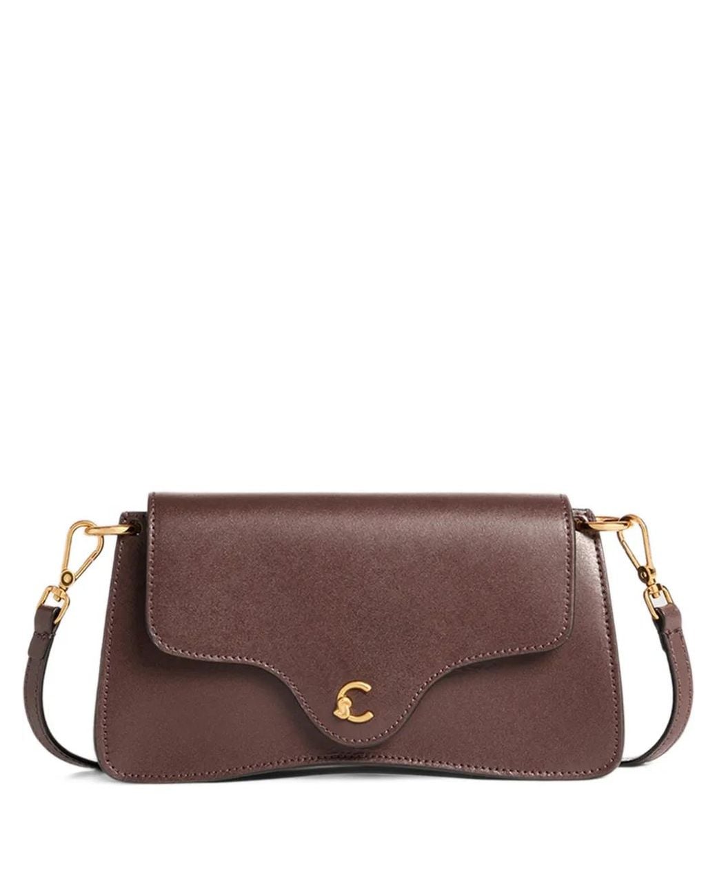 Coccinelle Brown Mini Logo-Plaque Leather Shoulder Bag