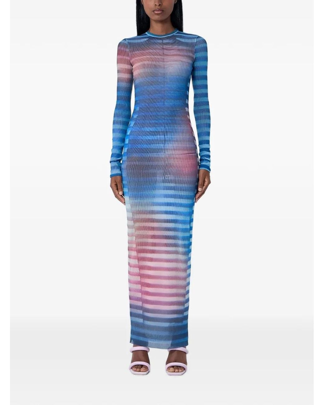 Jean Paul Gaultier Blue Gradient Mesh Long Dress