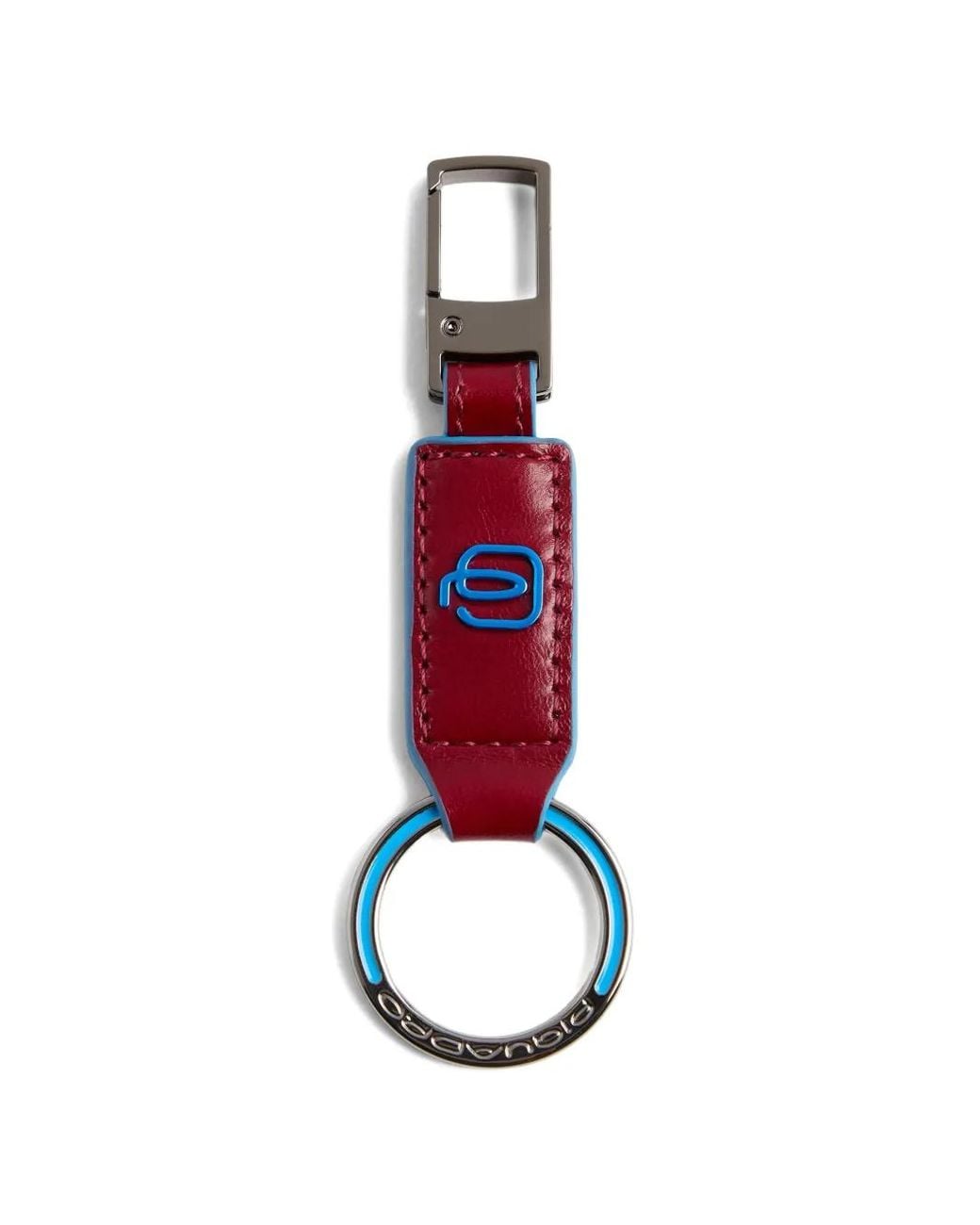 Piquadro Red Carabiner Leather Keychain