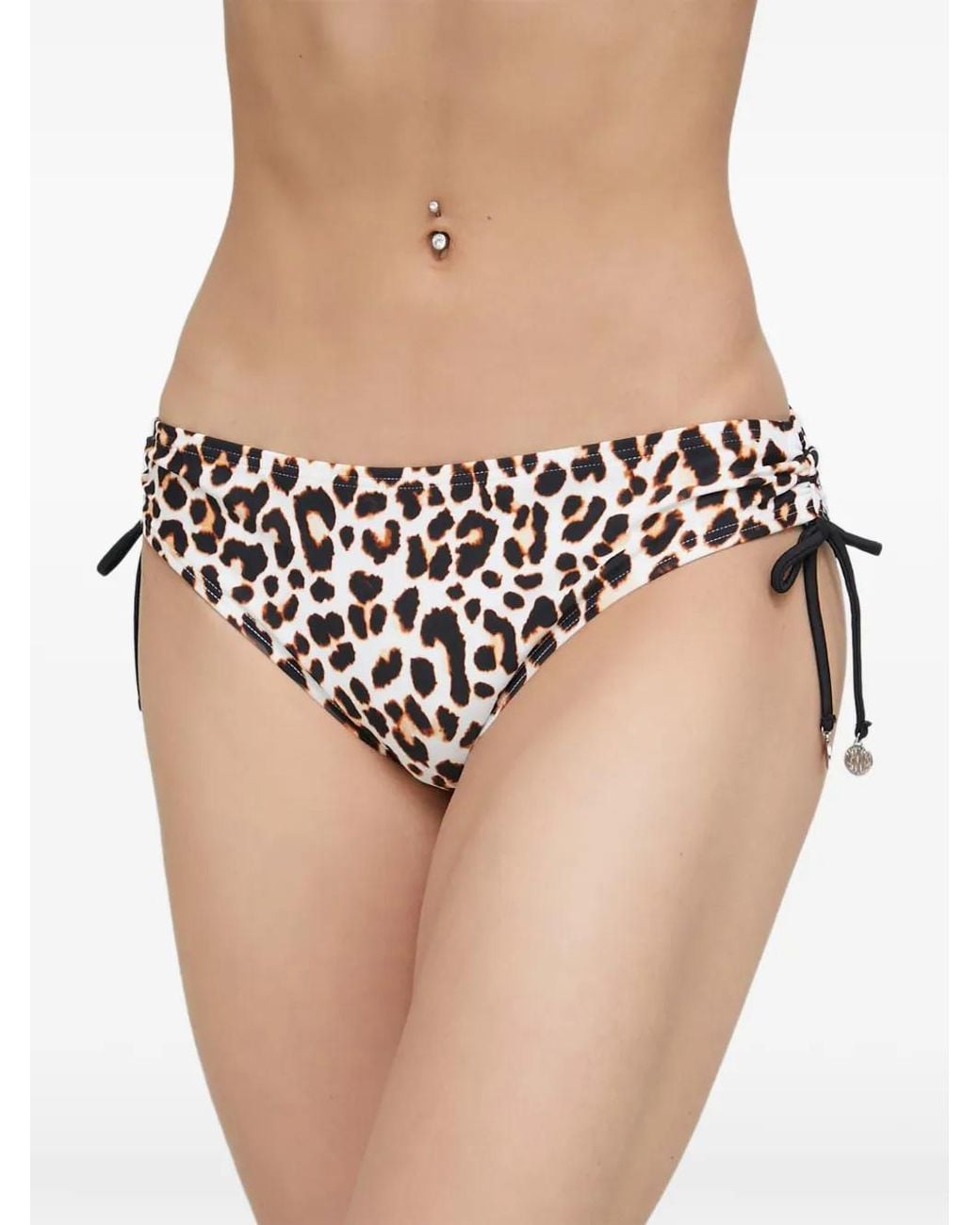 DKNY Black Leopard-Print Side-Tie Bikini Bottoms