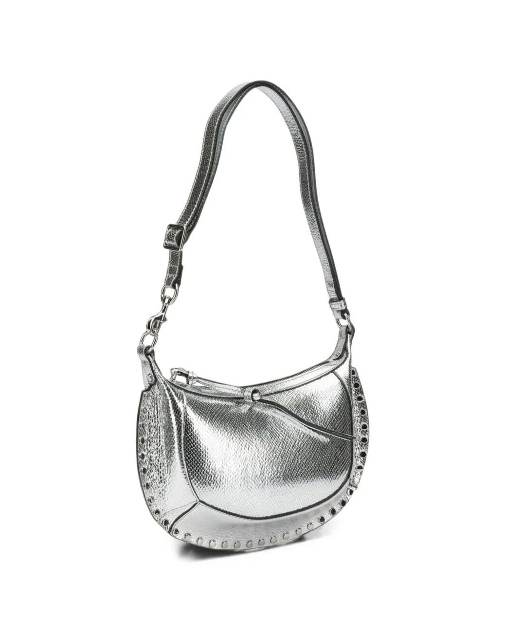 Isabel Marant White Sac Porté Épaule Oskan Moon À Effet Serpent Et Clous