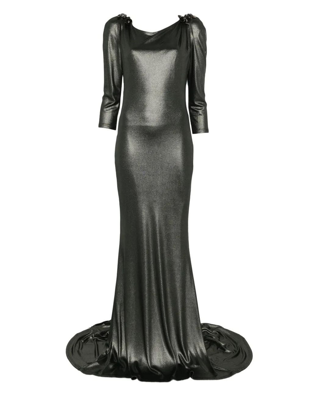 Gemy Maalouf Black Embellished Three-Quarter Sleeve Dress