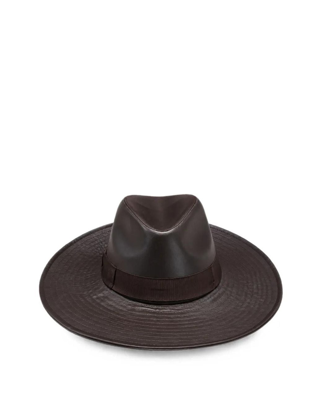 Borsalino Brown Leather Wide-Brim Hat
