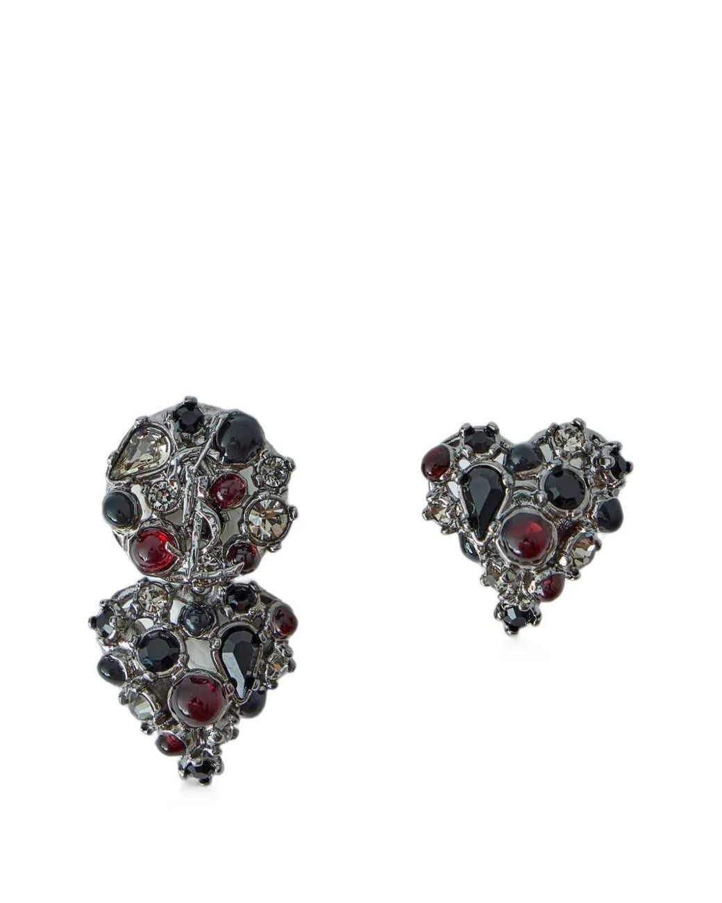 Saint Laurent White Cassandre Heart Crystal -Embellished Earrings