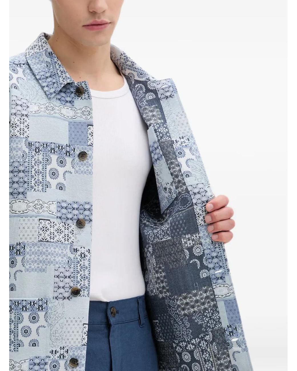 Les Deux Blue Veste Boutonnée À Motif Patchwork for men