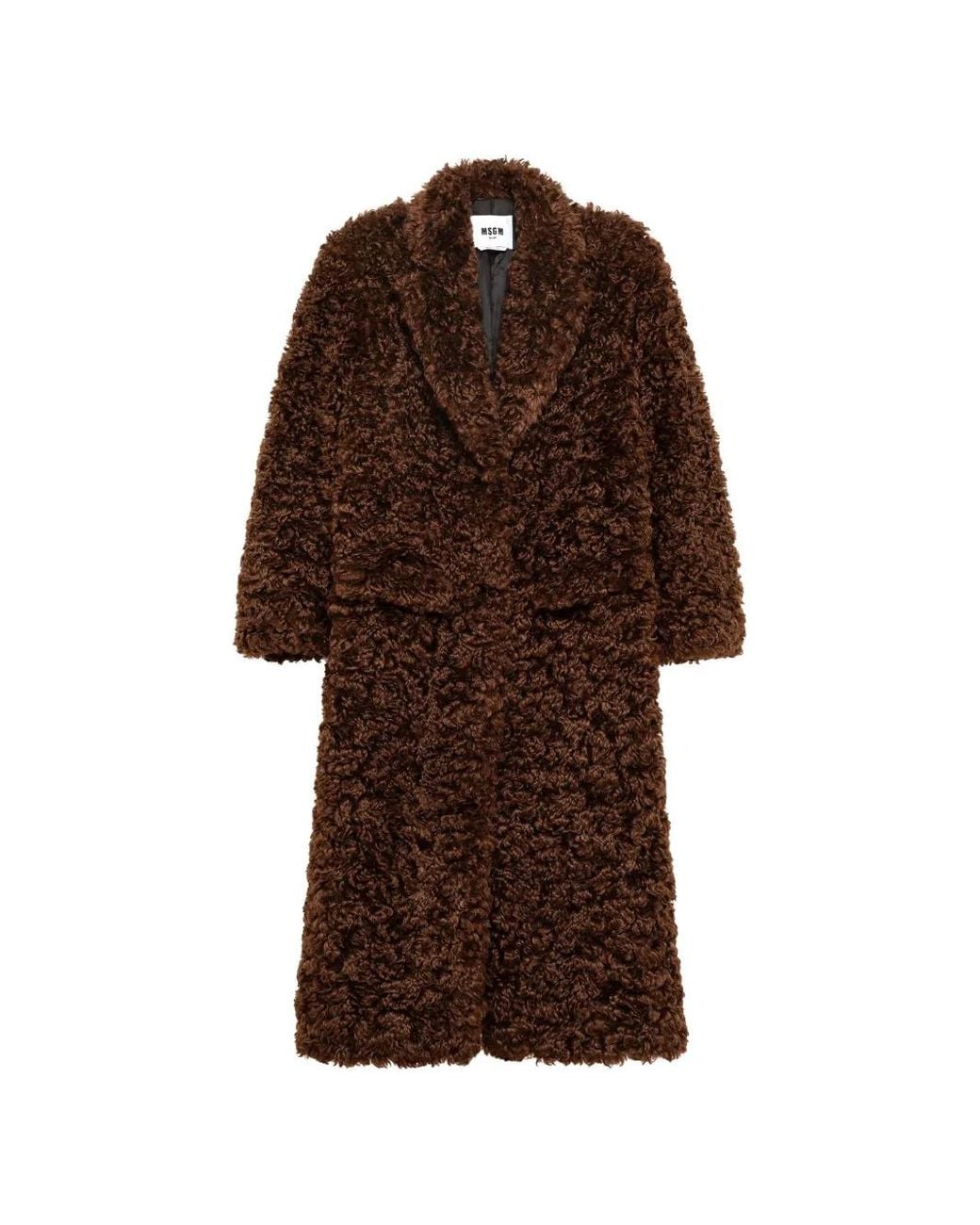 MSGM Brown Faux-Shearling Double-Breasted Coat