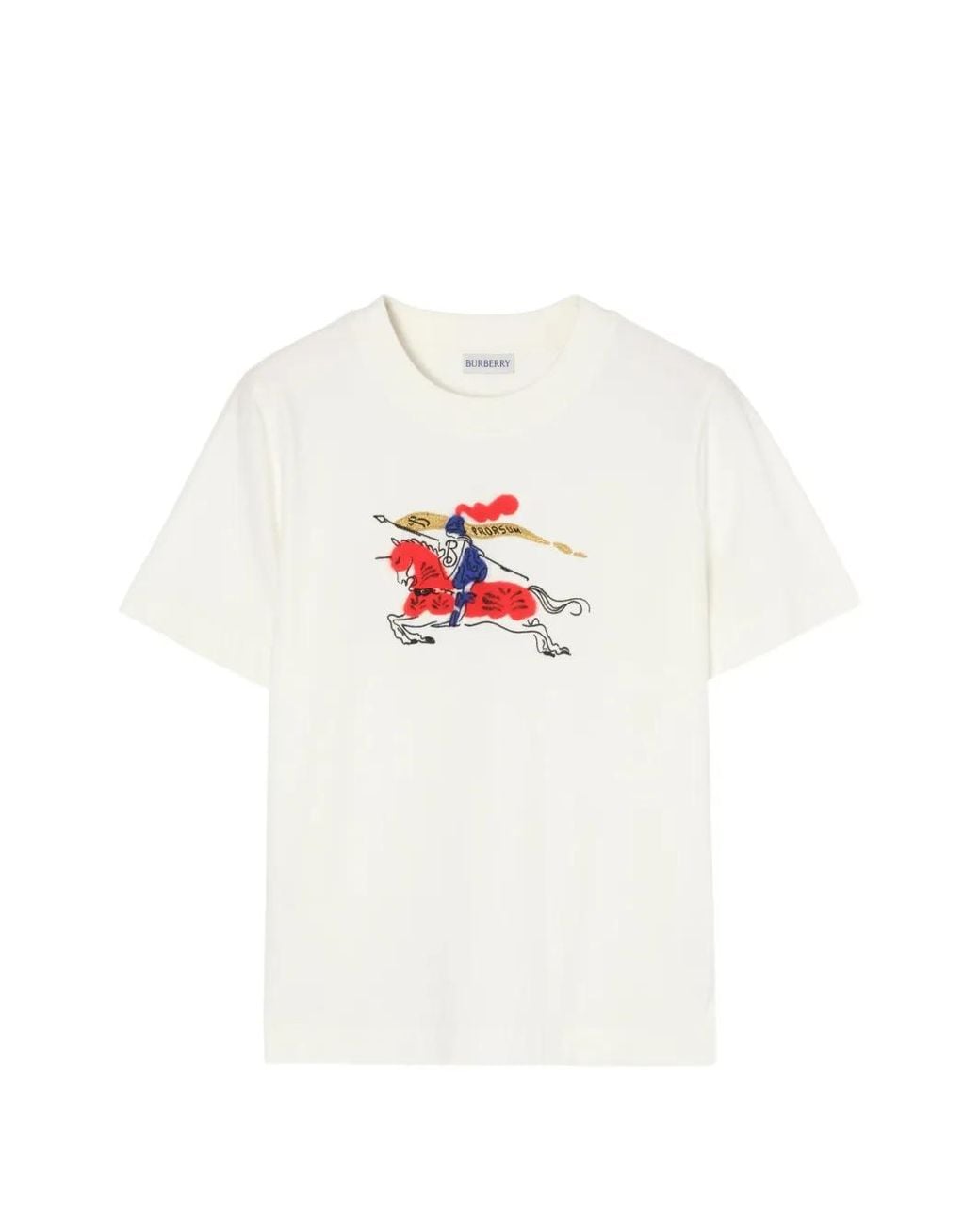 Burberry White Equestrian Knight Cotton T-Shirt
