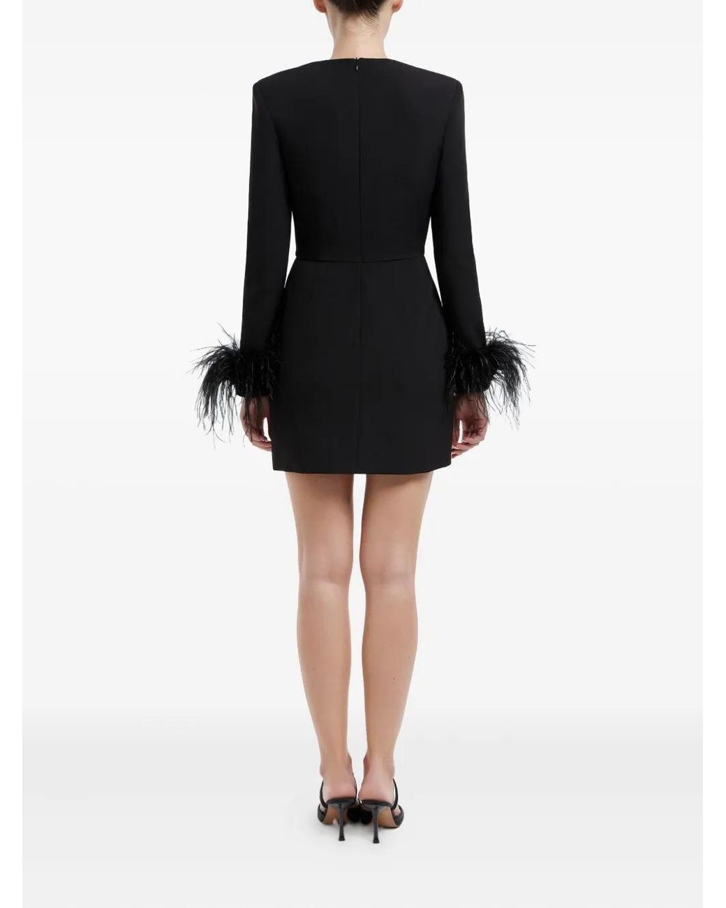 POST MERIDIEM Black Wrap Feather-Sleeve Mini Dress