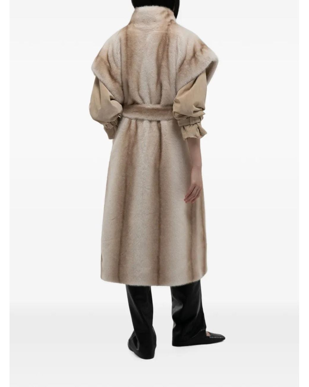 DUCIE Natural Harper Suede-Panel Coat