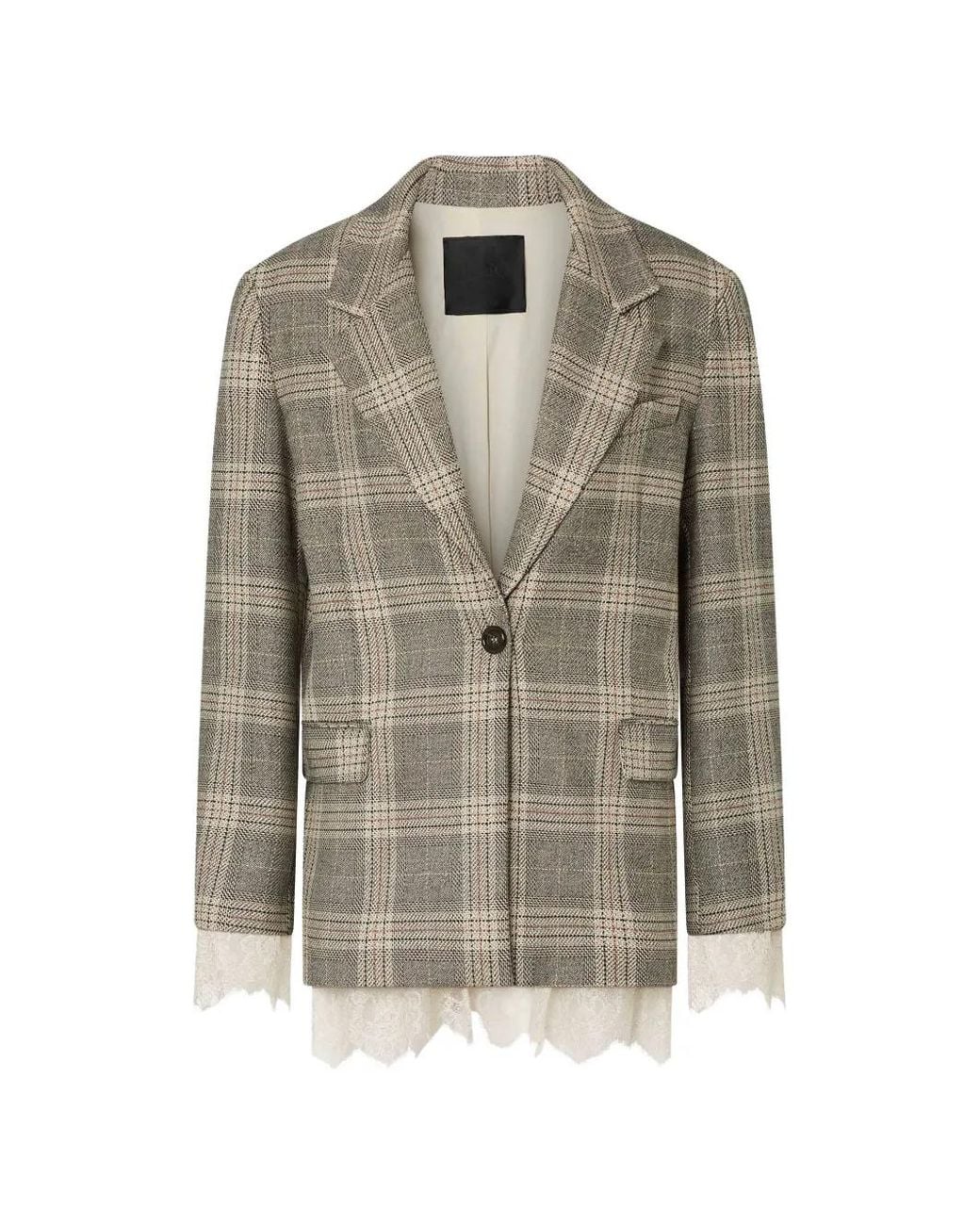 Liu Jo Gray Check Blazer With Lace Details
