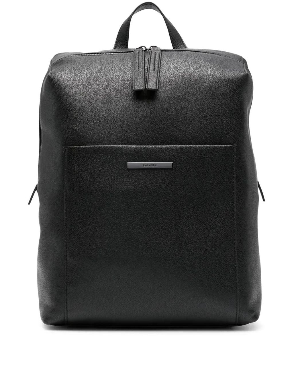 Calvin Klein Black Logo-Plaque Faux-Leather Backpack for men