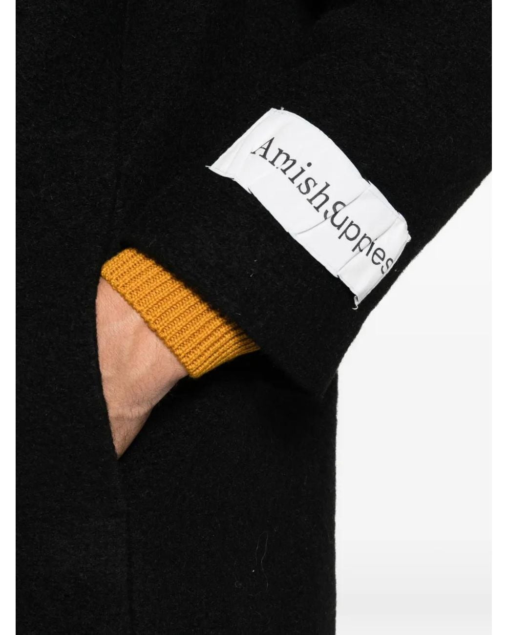 AMISH Black Logo-Patch Single-Breasted Coat for men