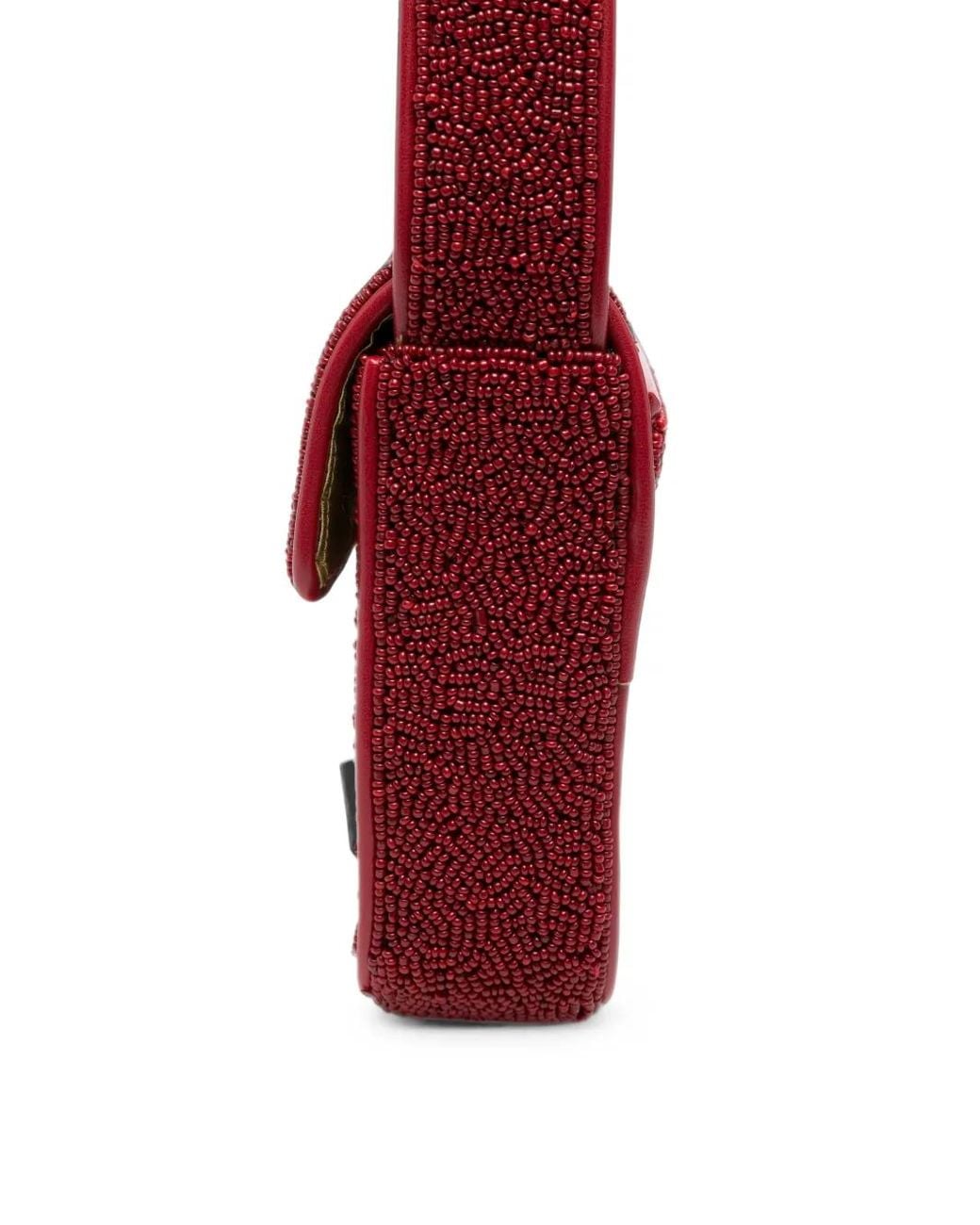Staud Red Tommy Bead-Embellished Shoulder Bag
