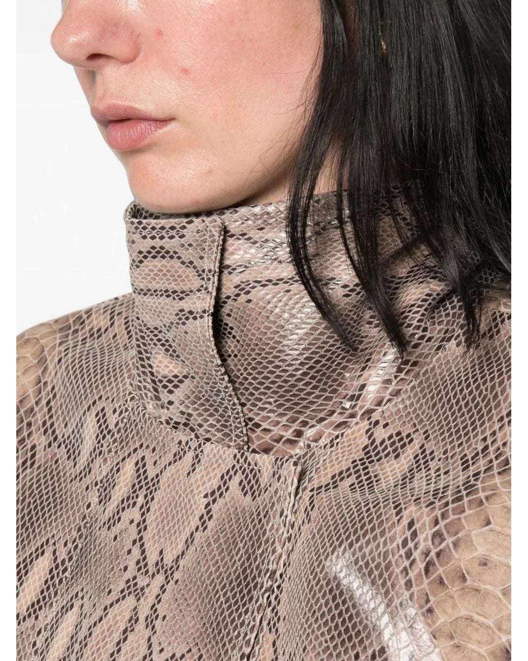 DUCIE Natural Jasmine Python-Print Leather Jacket