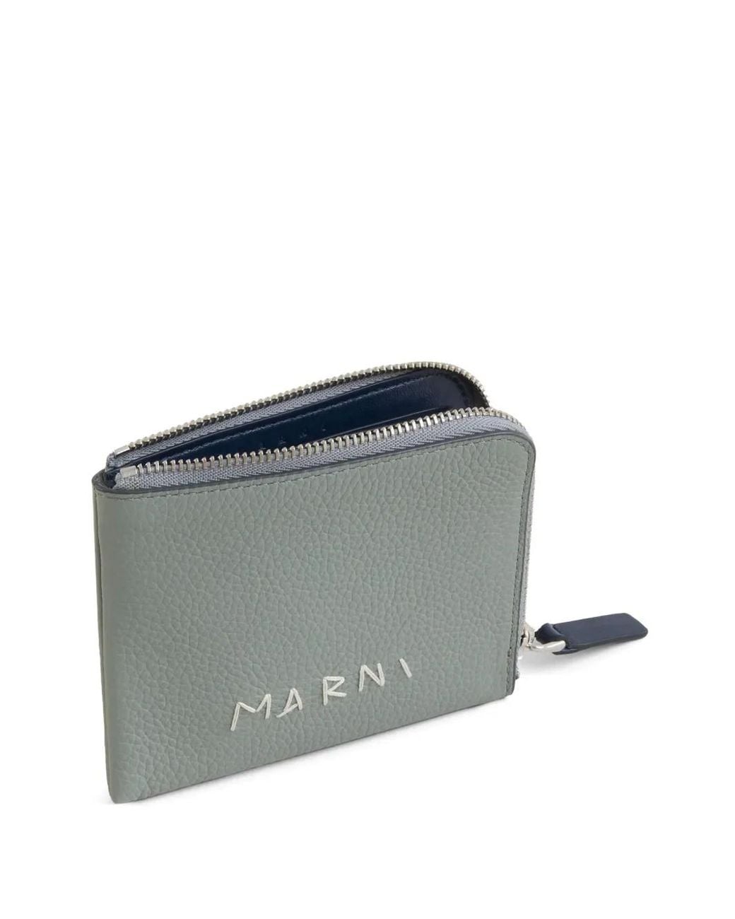 Marni Gray Leather Zip-Around Wallet With Mending-Embroidery for men