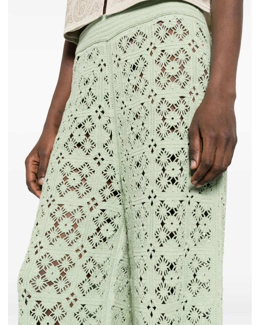 Bompard Green Crocheted Elasticated-Waist Trousers
