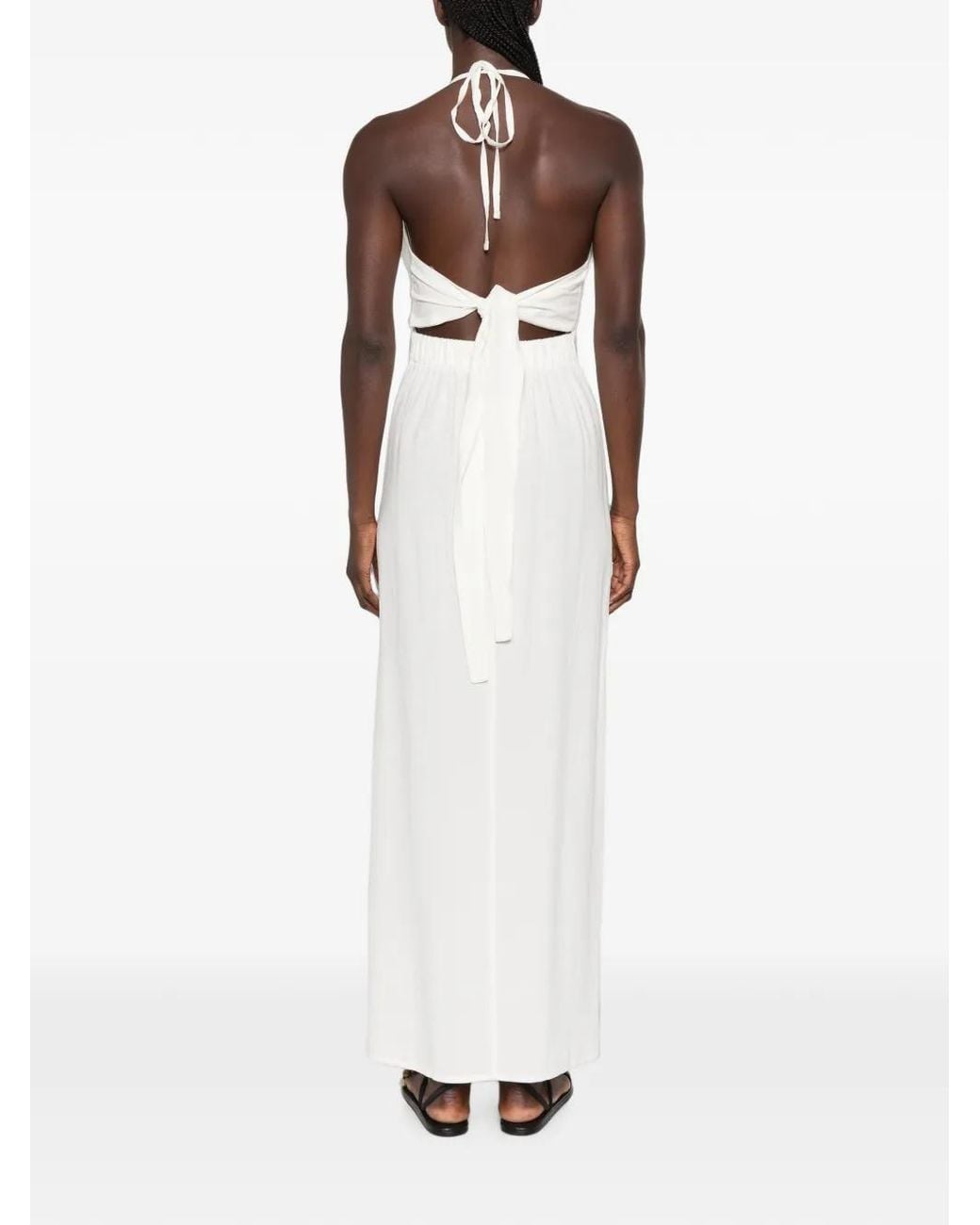 MOUTAKI White Halter-Neck Ruched Maxi Dress
