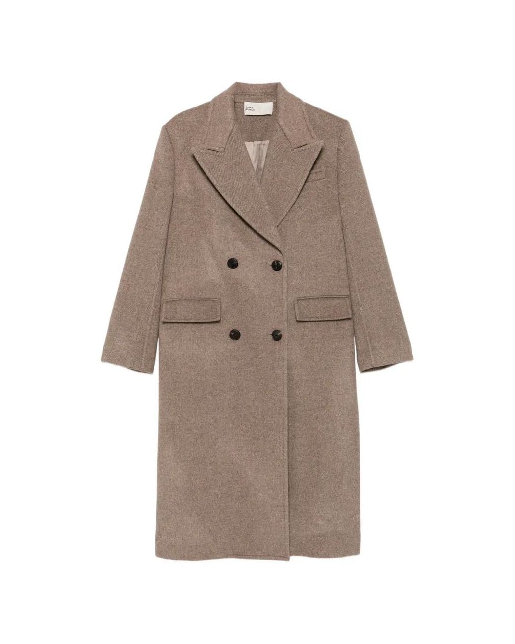 Tory Burch Natural Double-Breasted Wool Coat