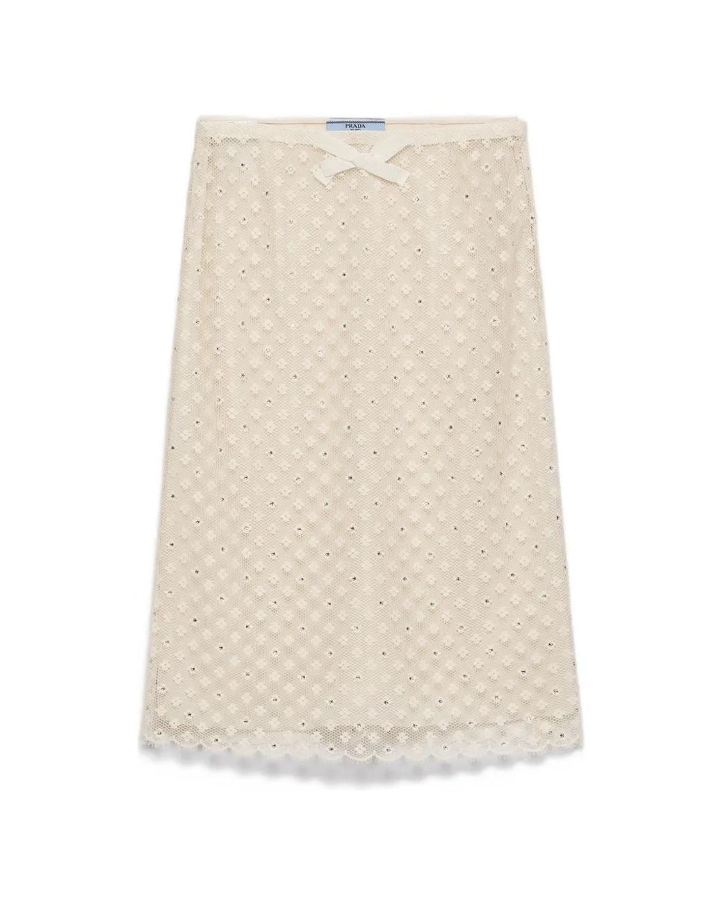 Prada Natural Embroidered Lace Skirt