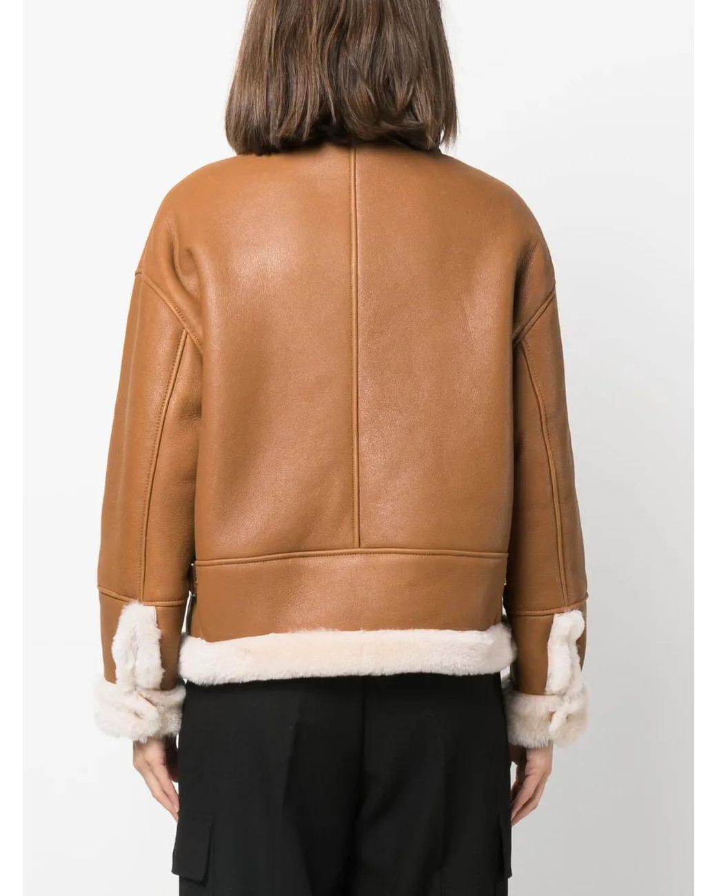 Liska Brown Zip-Front Shearling Jacket
