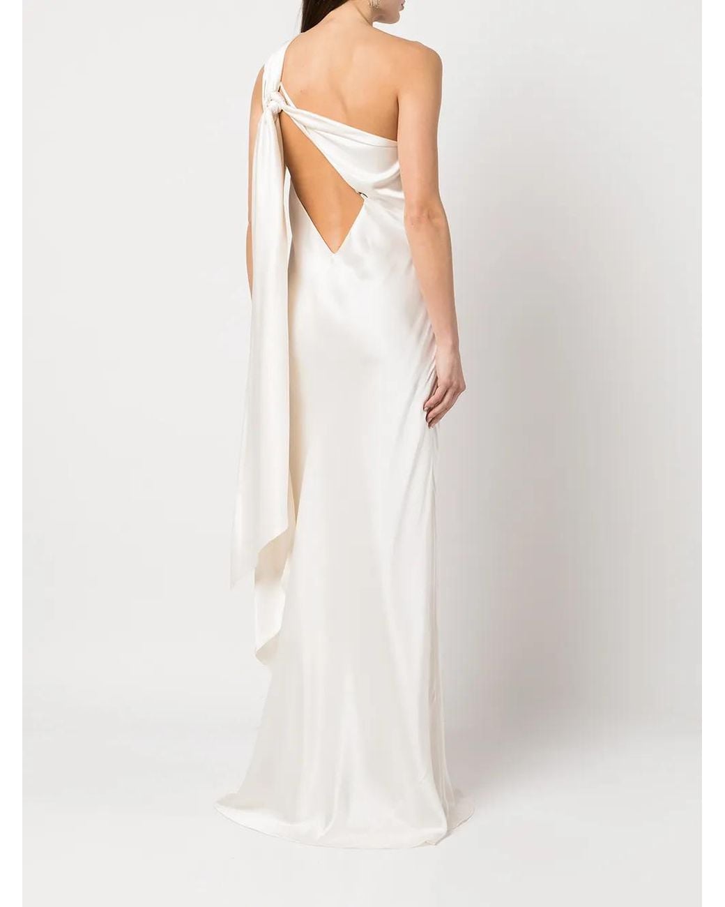 Michelle Mason White Drape-Panel Silk Gown