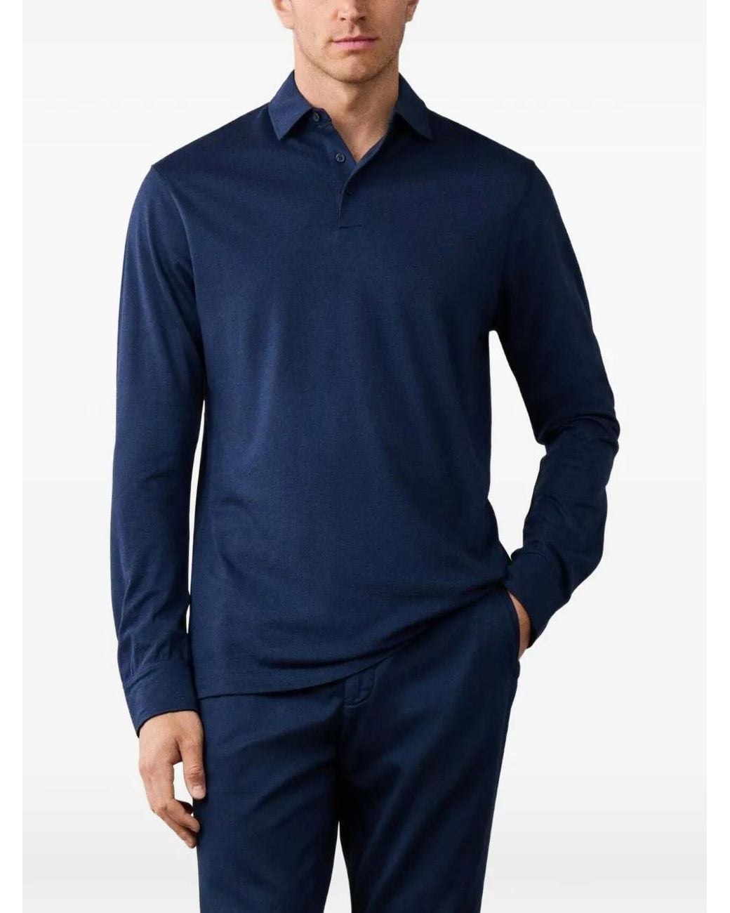 Hackett Blue Long-Sleeve Piqué Polo Shirt for men