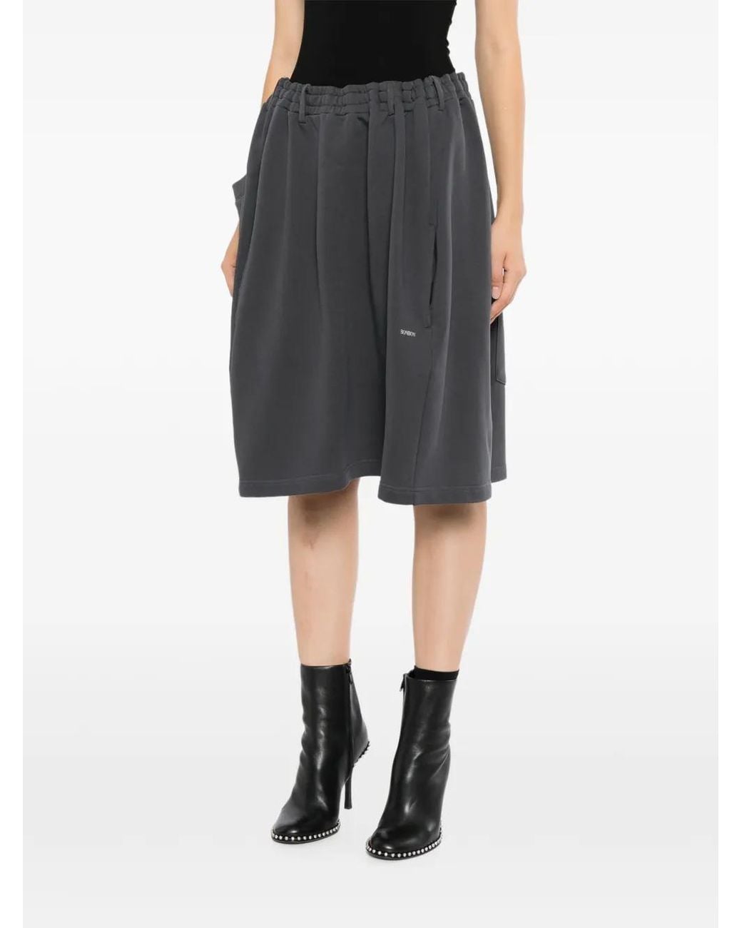 BONBOM Gray Logo-Print Drawstring Skirt