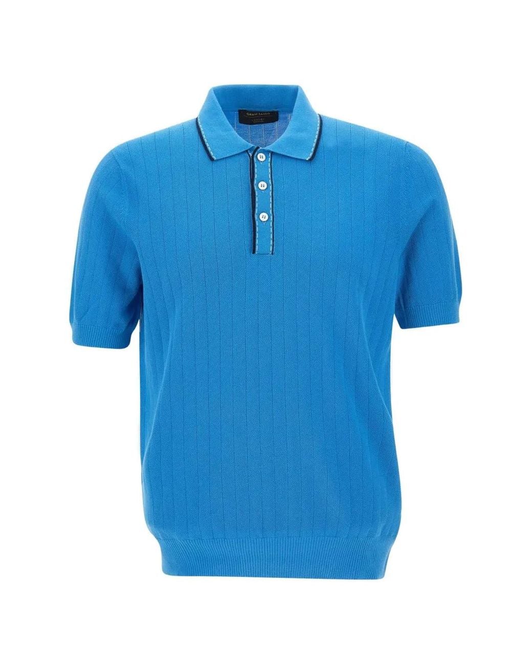 Gran Sasso Blue Ribbed-Knit Polo Shirt for men