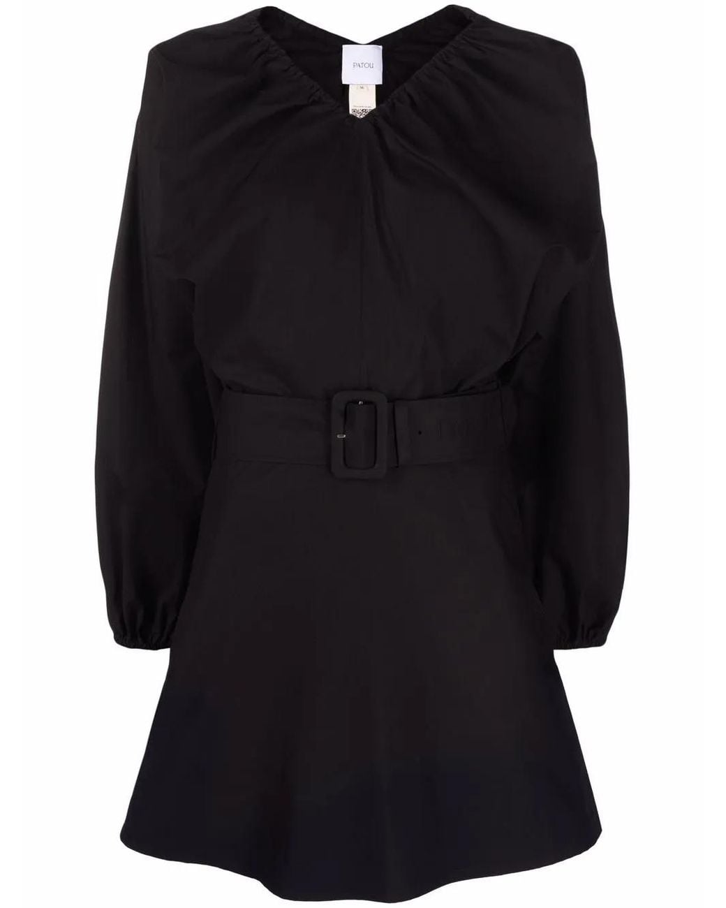 Patou Black Balloon-Sleeve Belted Mini Dress